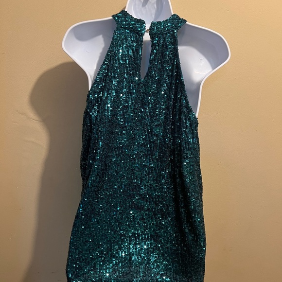 Teal, High neck, sequin top, sleeveless - Picture 2 of 4